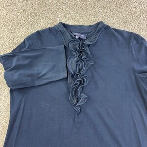 Jones New York Womens Navy Blue Ruffle Collar‎ Top Size XL Boho Office Femine